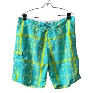 Body Glove Mens Board Shorts Size 34 Green and Yellow Plaid
